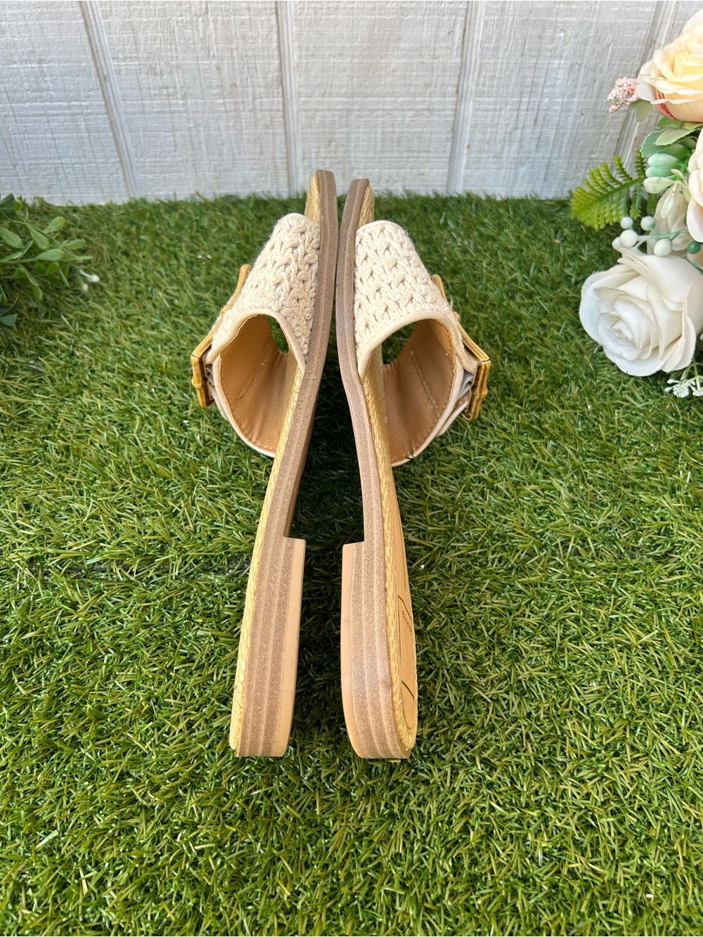 Dolce vita Woven decorative bamboo Buckle Slide Sandals in Cream size 7 new - Picture 11 of 11